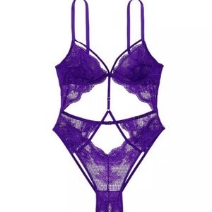 Victoria’s Secret Fishnet Floral Strappy Crotchless Teddy - M